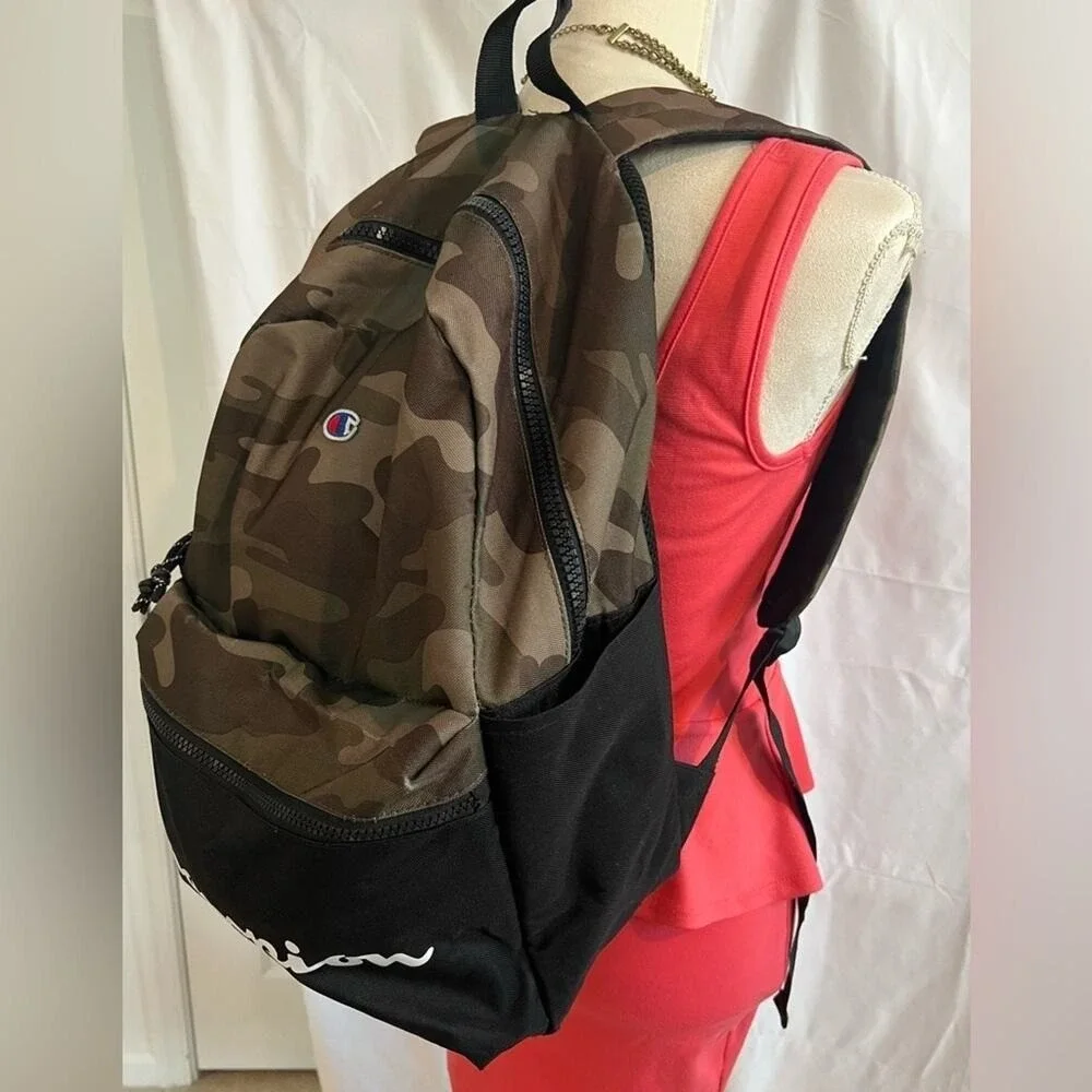 CHAMPION‎ Unisex Camo/Army Grid Print & Black Laptop Backpack School Gym Weekend